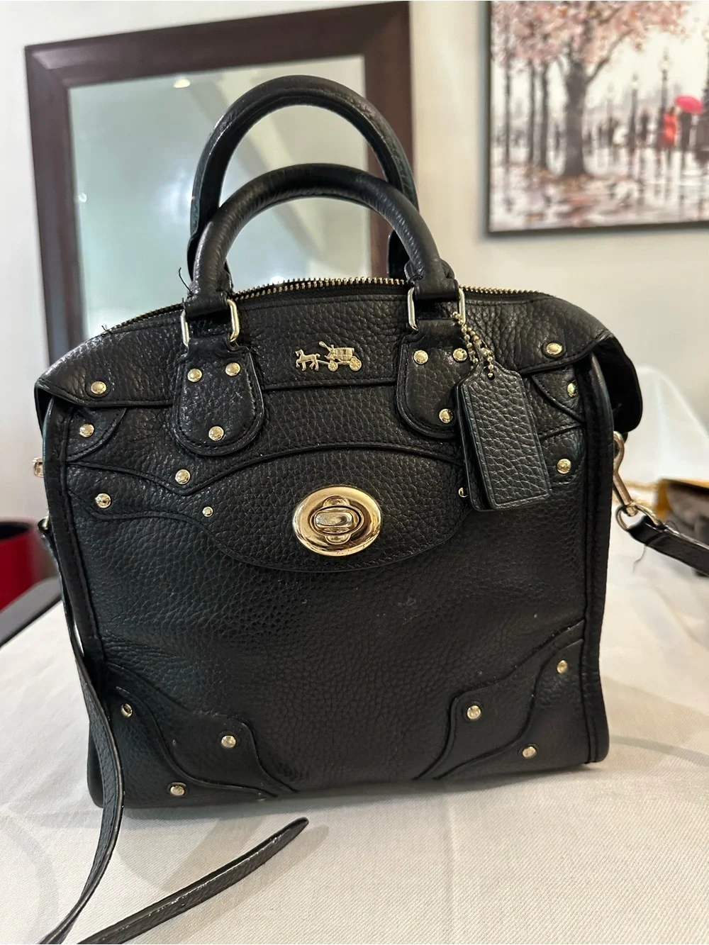Coach Black Pebbled Leather Satchel with Gold Hardware